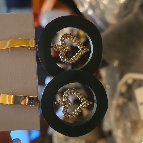 Josslyn Green and Gold Heart Earrings - Picture 3 of 3